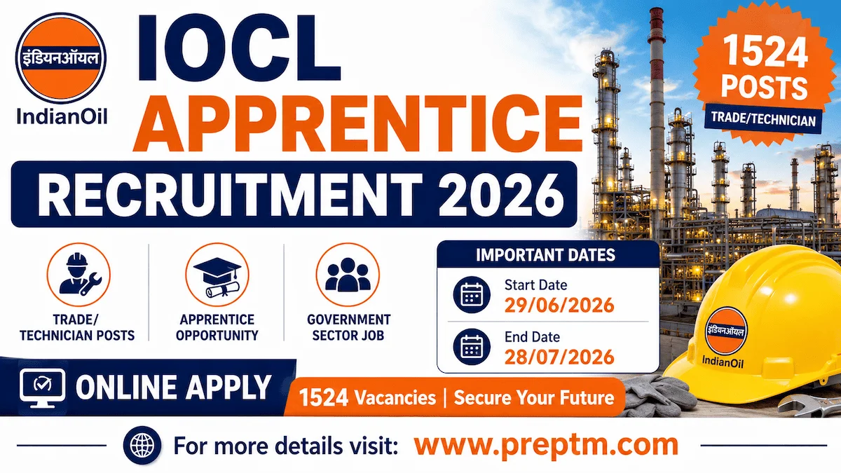 IOCL Apprentice Recruitment 2026: 1524 Trade/Technician Posts Online Apply